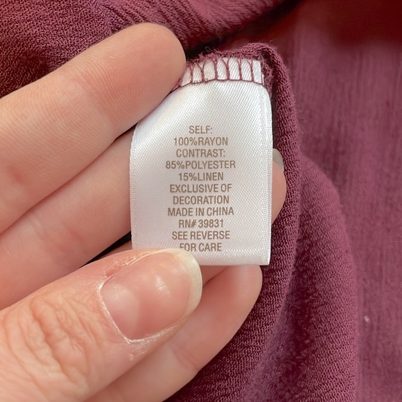 Dress Barn Burgundy Embroidered Peasant Top, size L - Picture 5 of 6